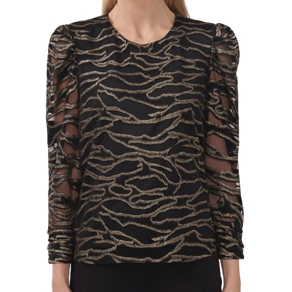 Halogen Black and Gold Patterned Blouse